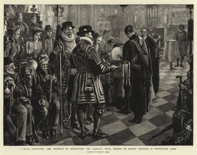 En kongelig almisse, ceremonien for uddeling af Hendes Majestæts kongelige skærtorsdag i Westminster Abbey af Sydney Prior Hall