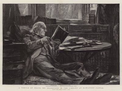 Et fredens tempel, hr. Gladstone i biblioteket på Hawarden Castle af Sydney Prior Hall
