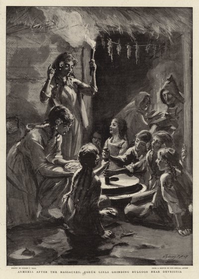 Armenien efter massakrerne, Yoruk-piger, der sliber Bulgoor nær Devrishia af Sydney Prior Hall