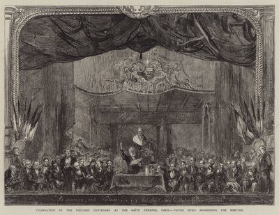 Fejring af Voltaires 100-års jubilæum i Gaite Theatre, Paris, hvor Victor Hugo taler til mødet af Sydney Prior Hall