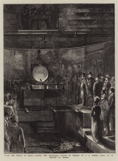 HKH Prinsen af Wales støber rytterstatuen af sig selv af J E Boehm, ARA, der skal opføres i Bombay af Sydney Prior Hall