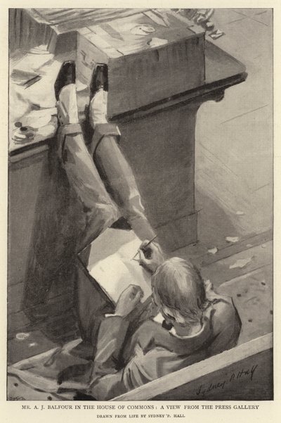 A.J. Balfour i Underhuset, en udtalelse fra pressetribunen af Sydney Prior Hall