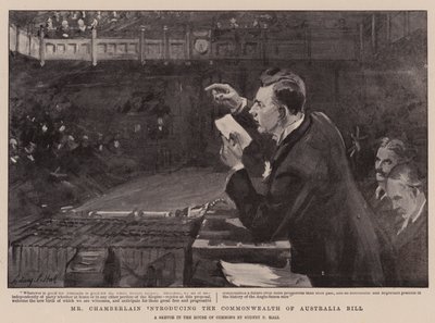 Chamberlain præsenterer lovforslaget om Commonwealth of Australia af Sydney Prior Hall