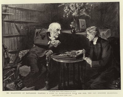 Mr Gladstone i Hawarden, der spiller et spil backgammon med sin søn, pastor Stephen Gladstone af Sydney Prior Hall