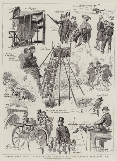 Naval Sham Fight i Portsmouth arrangeret af Lord Charles Beresford, MP af Sydney Prior Hall