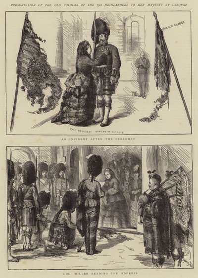 Præsentation af 79th Highlanders gamle farver til Hendes Majestæt i Osborne af Sydney Prior Hall
