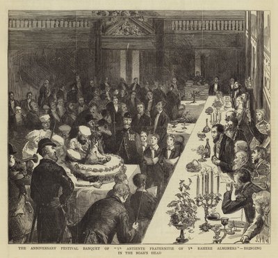Jubilæumsfesten for Ye Antiente Fraternitie af Ye Rahere Almoners, der bringer vildsvinens hoved ind af Sydney Prior Hall