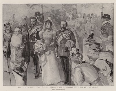 Brudens procession passerer gennem den midlertidige korridor til kapellet af Sydney Prior Hall