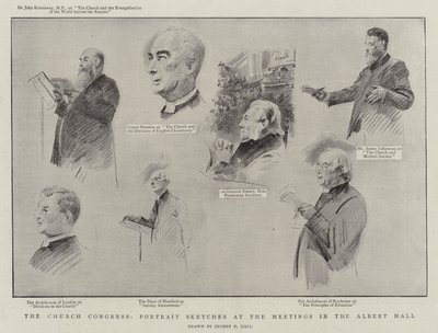 Kirkekongressen, portrætskitser ved møderne i Albert Hall litho af Sydney Prior Hall