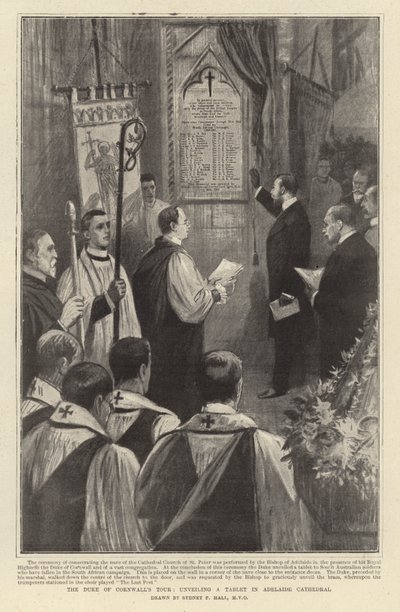 Hertugen af Cornwalls tur, afsløre en tablet i Adelaide Cathedral af Sydney Prior Hall