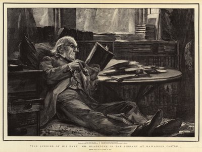 Hans dages aften, hr. Gladstone i biblioteket på Hawarden Slot af Sydney Prior Hall