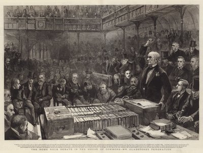 Hjemmestyredebatten i Underhuset, hr. Gladstones erklæring af Sydney Prior Hall