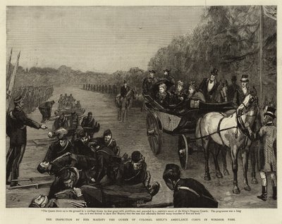 Hendes Majestæt Dronningens inspektion af oberst Seelys ambulancekorps i Windsor Park af Sydney Prior Hall