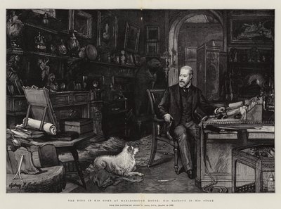 Kongen i sit hjem på Marlborough House, Hans Majestæt i sit arbejdsværelse af Sydney Prior Hall
