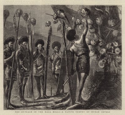 The Outrage in the Naga Hills, et indfødt trofæ af menneskelige kranier af Sydney Prior Hall