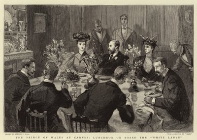 Prinsen af Wales i Cannes, frokost om bord på White Ladye af Sydney Prior Hall