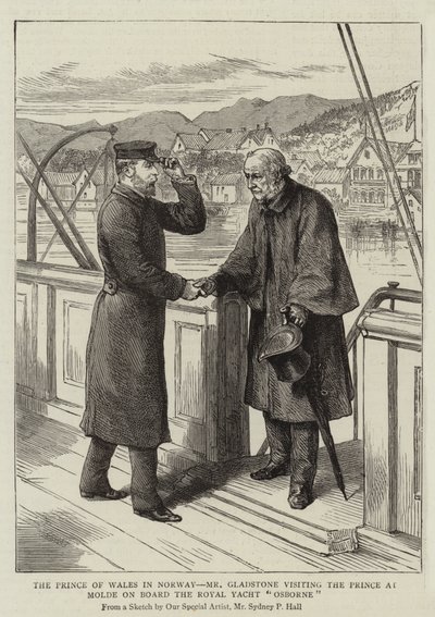 Prinsen af Wales i Norge, hr. Gladstone besøger Prinsen i Molde ombord på Royal Yacht Osborne af Sydney Prior Hall