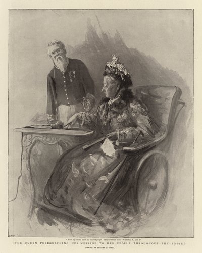 Dronningen telegraferer sit budskab til sit folk i hele imperiet af Sydney Prior Hall