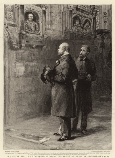 Det kongelige besøg i Stratford-on-Avon, Prinsen af Wales ved Shakespeares grav af Sydney Prior Hall