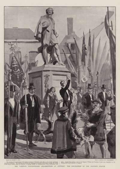 Vandyck-festlighederne i Antwerpen i anledning af Vandycks trehundredeårsdag, udsmykning af mesterens statue af Sydney Prior Hall
