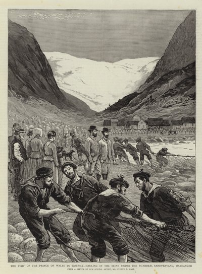 Prinsen af Wales besøg i Norge, slæbende i Seinen under Buarbrae, Sandvenvand, Hardanger af Sydney Prior Hall