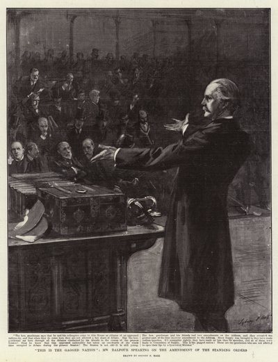 Dette er den kneblede nation, hr. Balfour, der taler om ændringen af de stående ordrer af Sydney Prior Hall