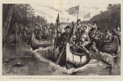 Til det store nordvestlige område med markis af Lorne, XII, nærmer sig den sidste passage på Clear Water Lake, 28. juli af Sydney Prior Hall