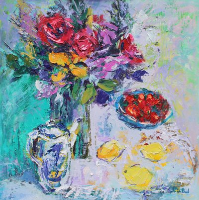 Jordbær med blomster af Sylvia Paul