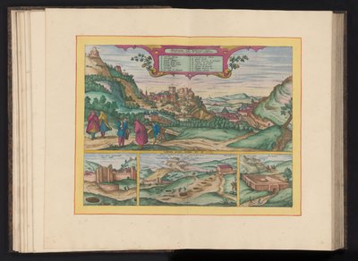 Se på Alhambra i byen Granada Granadas smukkeste slot, almindeligvis kaldet Alhambra, set fra øst (titel på objektet) af Symon Novelanus (possibly)