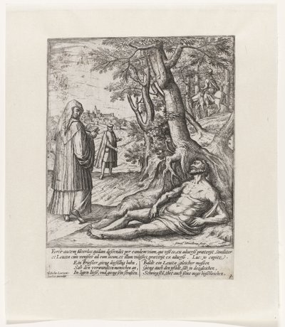 En præst og en levit passerer og forlader den sårede rejsende Lignelse om den barmhjertige samaritaner (serietitel) af Symon Novelanus