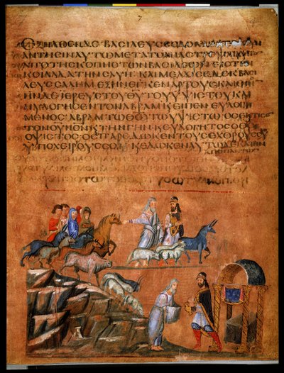 Helside: tekst og miniature: Abraham og Bera fra Sodoma (miniature på pergament) af Syrian School