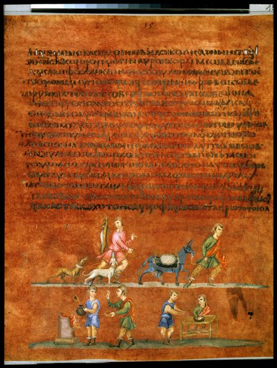 Helside: tekst og miniature: Esau vender tilbage fra jagten (miniature) af Syrian School