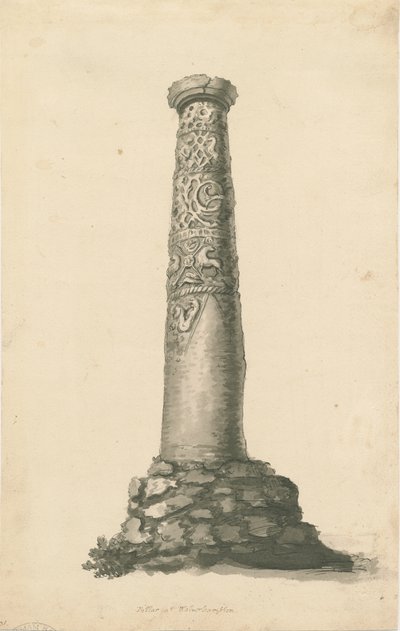 Wolverhampton - Saxon pillars in St. Peter "s Church-yard: sepia drawing, nd [late 18th cent] dani af T Carter