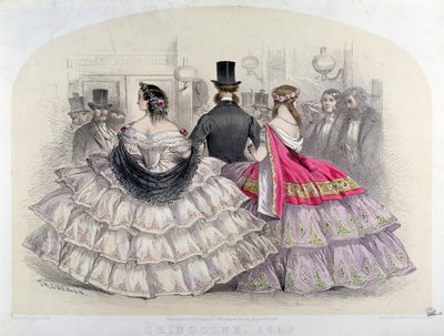 Damer iført crinolines på Royal Italian Opera, Covent Garden, 1859 (farvegravering) af T. H. Guerin