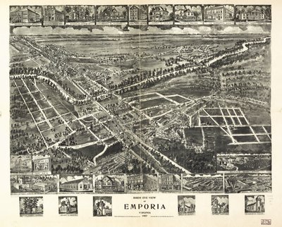 Fugleperspektiv af Emporia, Virginia 1907. af T. M. Fowler