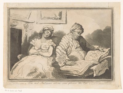 Gammel mand bladrer i et billedalbum, ved siden af ​​ham hans unge kone Det er ikke antikviteter alene, der kan glæde øjet (titel på objekt) af T. Smith
