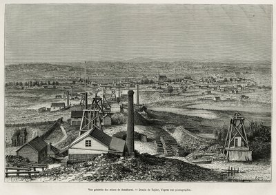 Generelt billede af Sandhursts miner, gravering efter en tegning af Taylor, for at illustrere historien seks måneder i Australien, af Desire Charnay, missionsopgave af Ministeriet for Offentlig Undervisning, i 1878, offentliggjort i tour du monde, under le af T Taylor
