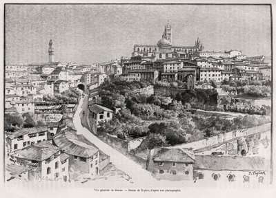 Generel udsigt over Siena (Italien). Gravering af Taylor for at illustrere historien "" A travers la Tuscane"" af Eugene Muntz (1845-1902), i Le tour du Monde 1892, instrueret af Edouard Charton (1807-1891), Hachette, Paris. af T Taylor