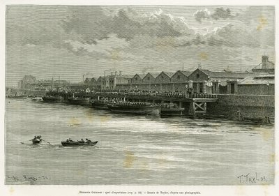 Guinness Bryggeri, eksportdok. Gravering af Taylor, for at illustrere historien Trois mois en Irlande, i 1889, af Marie Anne de Bovet, i le tour du monde 1890, instrueret af Edouard Charton (1807-1890), Hachette, Paris. af T Taylor