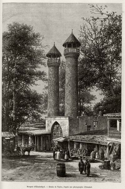 Moskeen Elisabethpol (eller Gandja eller Kirovabad, Aserbajdsjan). Gravering af Taylor, for at illustrere historien "A travers l