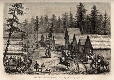 Ciscos station, greve af Placer (Nevada), hvor man kan tage hurtigtoget fra Pacific Railway (Pacific Railway), indgraveret efter Taylors tegning, der illustrerer rejsen fra Washington til San Francisco i 1868, af L. Simonin, udgivet i "L af T Taylor