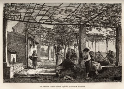 Villa Menton, gravering efter Taylors tegning, der illustrerer rejsen af Menton og Bordhighera, i 1871, af Adolphe Joanne, udgivet i "Le tour du monde"" 1874, redigeret af Edouard Charton, Hachette-udgaven, Paris. Selva samling. af T Taylor