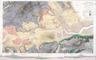 Geologisk kort over London og det omkringliggende område, 1871 af T Walsh