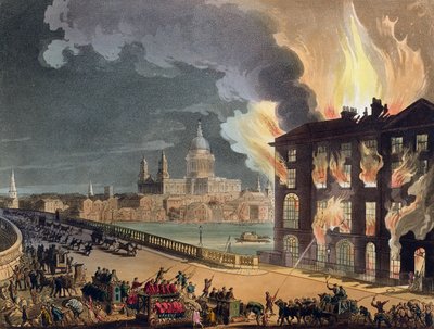 Brand ved Albion Mill, Blackfriars Bridge, fra Ackermanns 