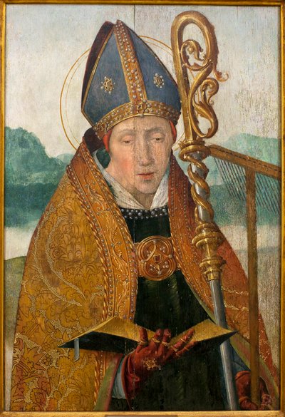 Saint Blaise - Maleri fra broder Carlos værksted (flamsk maler aktiv mellem 1517 og 1544), olie på træ, ca. 1530 (St Blaise, af broder Carlos værksted (aktiv mellem 1517-1544), olie på panel, ca. 1530 ) - Musee d