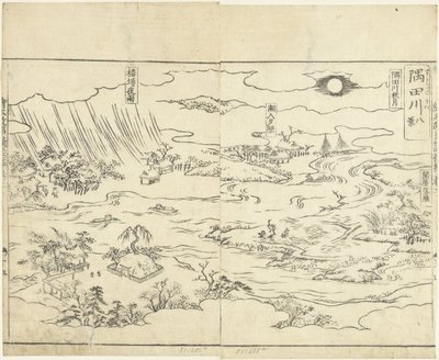 Otte udsigter over floden Sumida Sumidagawa hakkei (titel på objekt) Ehon kojidan (serietitel på objekt) af Tachibana Morikuni