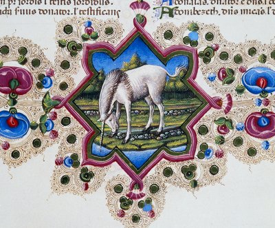 Grænsefrise ved foden af siden med enhjørning, bind II f 245, v, Bible of Borso d