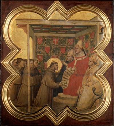 Sankt Frans af Assisis liv: Innocentius III bekræfter franciskanerstyret i 1210 - tempera på træ af Taddeo Gaddi