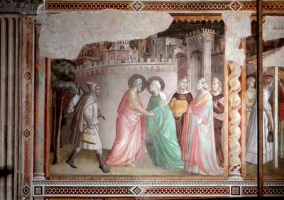 Jomfruens liv: møde mellem Joachim og Anne ved den gyldne port (fresco, ca. 1327) af Taddeo Gaddi