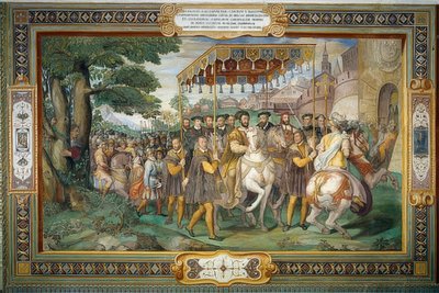 Kong Frans I modtager Charles V og kardinal Alessandro Farnese i Paris i 1540. 1559 af Taddeo Zuccari